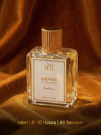 Perfume bottle labeled '11:11 Empire' on a textured brown background